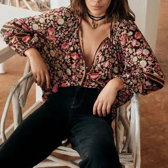 *reseeved For Trade* Nwt Impala Lily Tie Blouse in Night Blossom - Picture 2 of 9